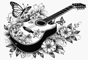 Guitar with flowers growing off the side, butterflies, small tattoo idea