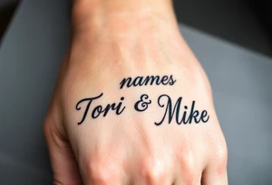 The names Tori & Mike  in flipscript tattoo idea