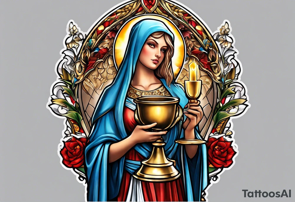 Saint Barbara  full body 
holding a chalice tattoo idea