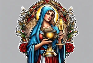 Saint Barbara  full body 
holding a chalice tattoo idea