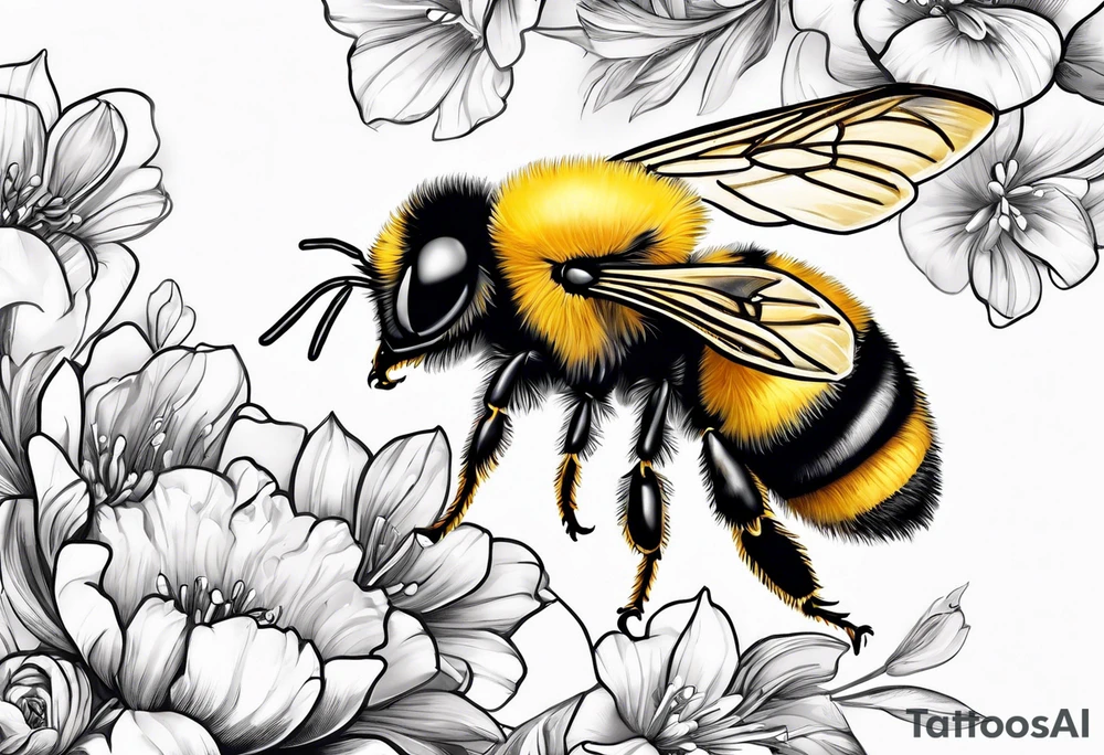Harlow written in cursive and then a bumblebee flying off the end of the w at the end of the name tattoo idea