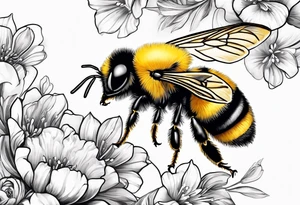 Harlow written in cursive and then a bumblebee flying off the end of the w at the end of the name tattoo idea