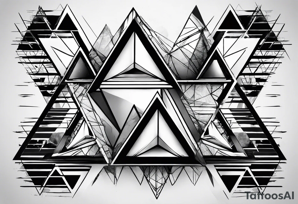 Un triangulo con una persona al medio, estilo de dibujo con lineas en blanco y negro mas simple solo lineas y una persona al centro, no mas de 6 lineas tattoo idea