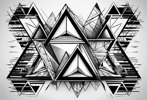 Un triangulo con una persona al medio, estilo de dibujo con lineas en blanco y negro mas simple solo lineas y una persona al centro, no mas de 6 lineas tattoo idea