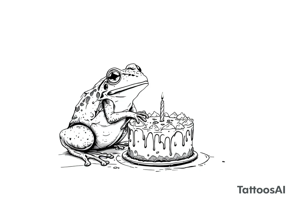 A frog and a birthday cake tattoo idea