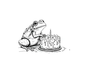 A frog and a birthday cake tattoo idea