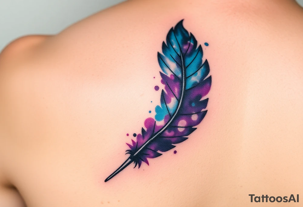 Feather with blues and purple tattoo idea