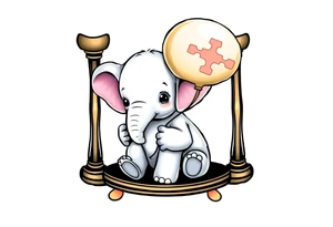 Baby elephant in  hour glass holding autism balloon tattoo idea