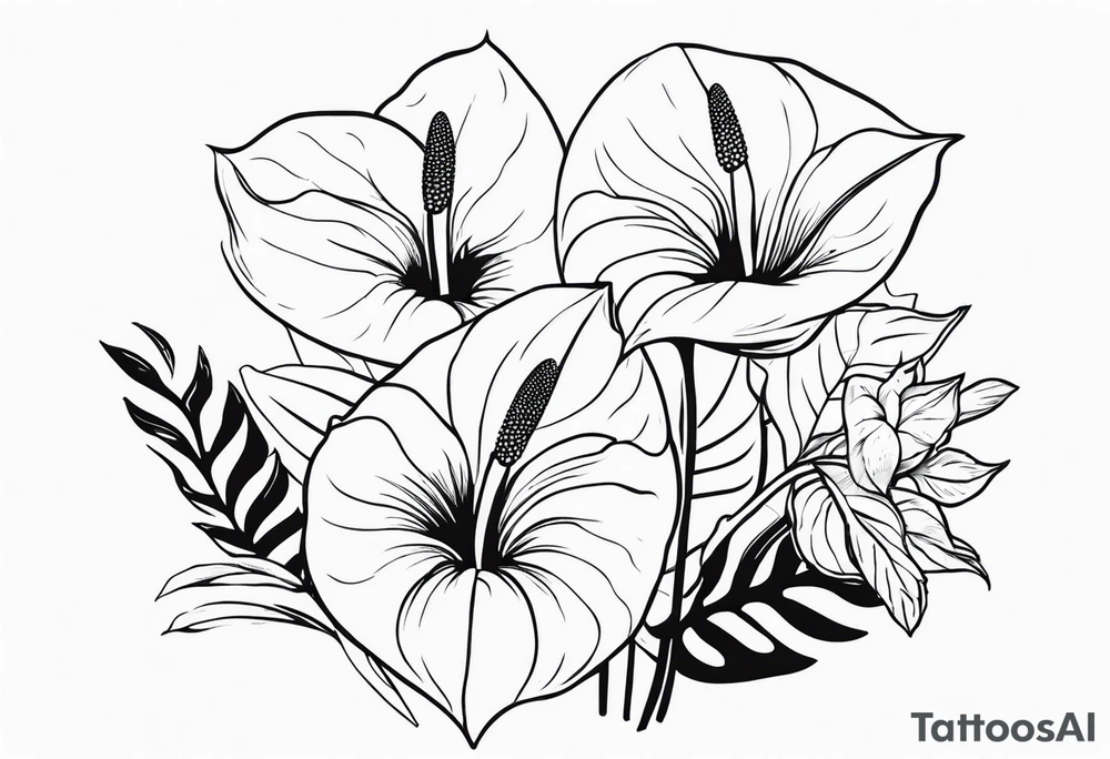 Bouquet d’anthurium et d’œillets tattoo idea