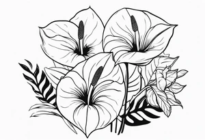 Bouquet d’anthurium et d’œillets tattoo idea