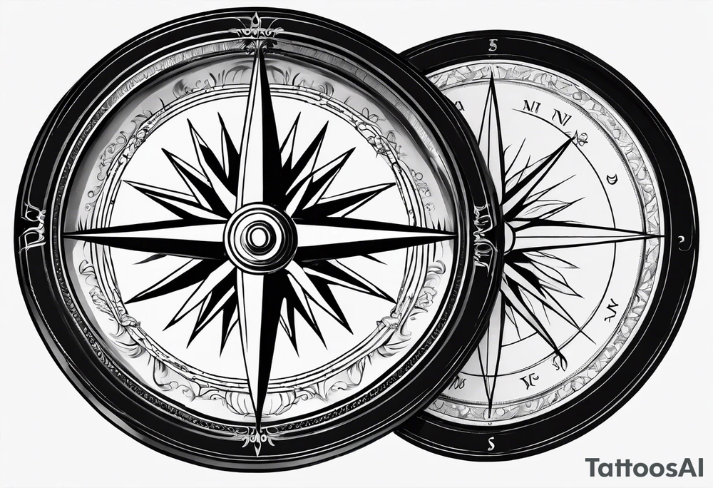 old simple pocket compass opened with both halves showing tattoo idea