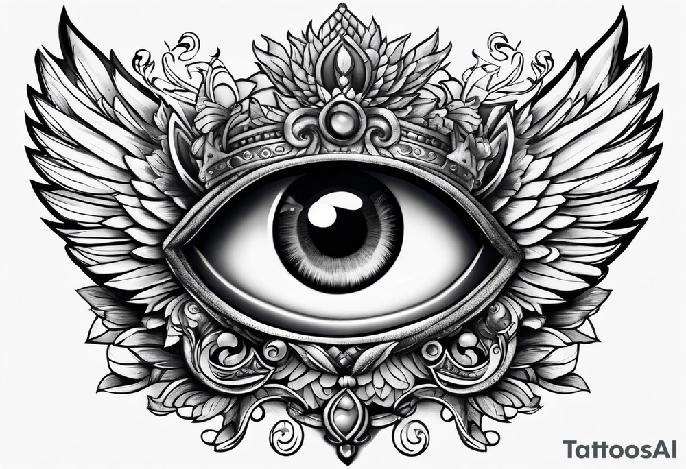 big eye with wings and crown tattoo idea
