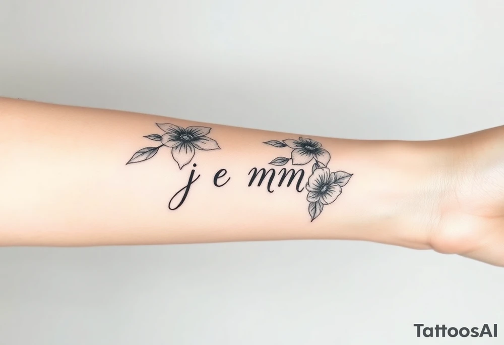 flowers with the initials j e m m tattoo idea