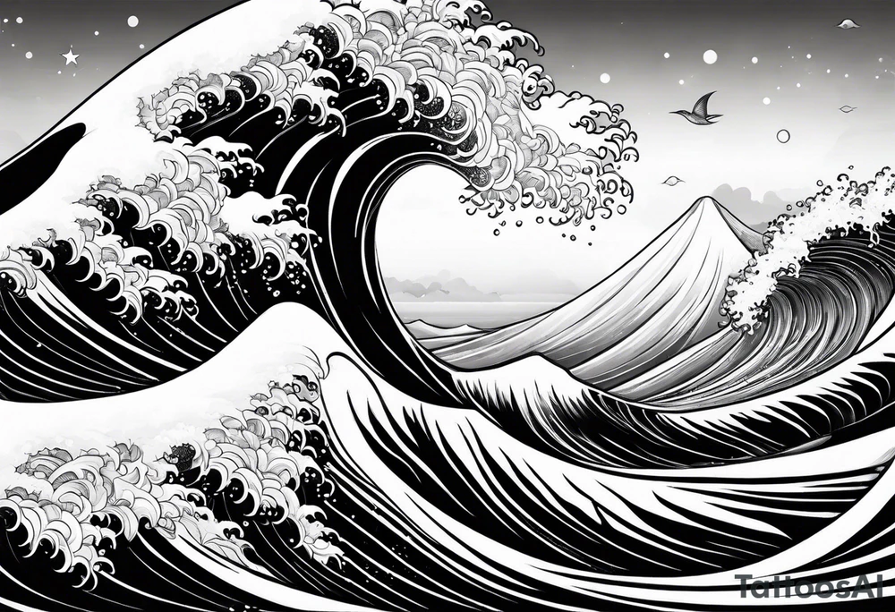 Ocean wave at sunset tattoo idea