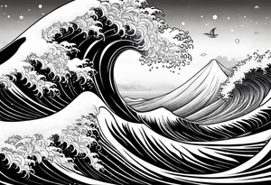Ocean wave at sunset tattoo idea