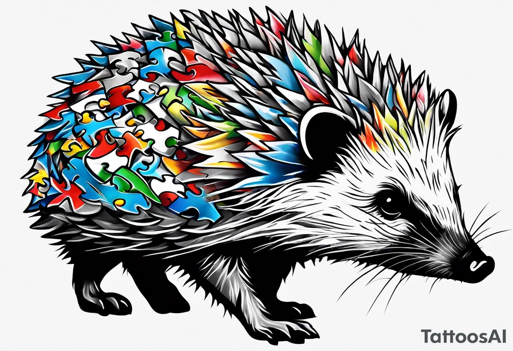 Autism Awareness Hedgehog puzzle piece tattoo idea