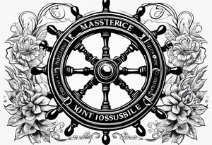 ships wheel with the motto with courage nothing is impossible tattoo idea