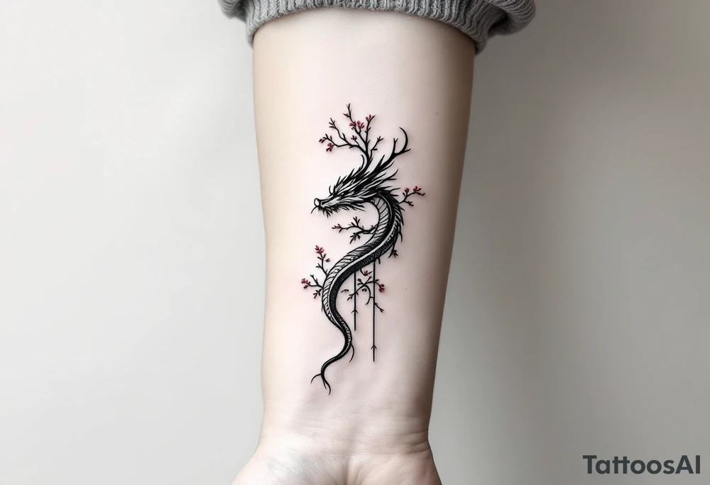 dragon japanese style sakura trees tattoo idea