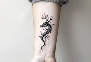 dragon japanese style sakura trees tattoo idea