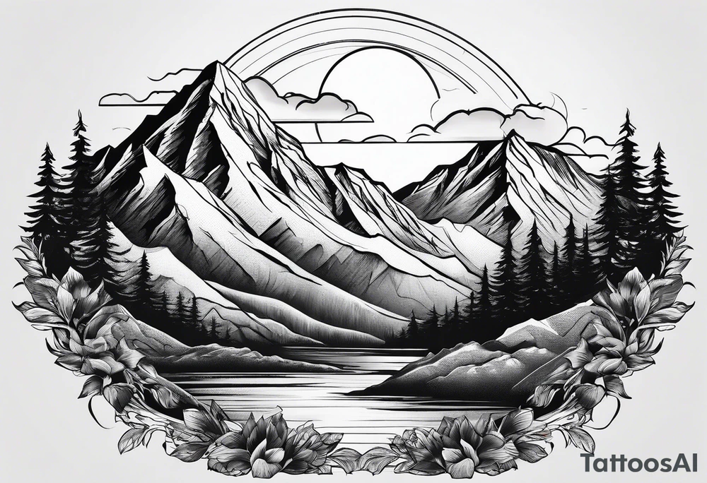 Mountain range with sunshine tattoo idea