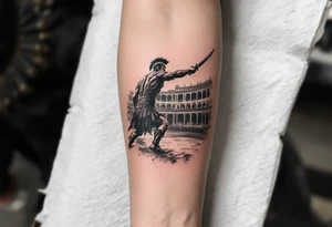 roman gladiator view back arena fight sword fight tattoo idea