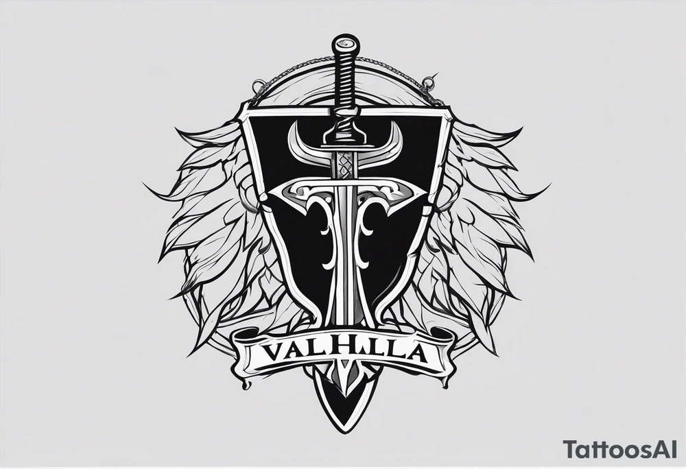 Valhalla sword shield barb wire chain tattoo idea
