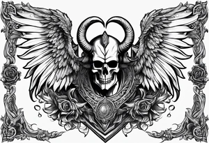 knight figure, ram's horns, angel's wings tattoo idea