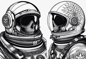 astronaut with a skelletal face tattoo idea