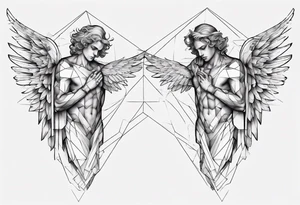 Two angels as brothers portrayed as geometric code tattoo idea