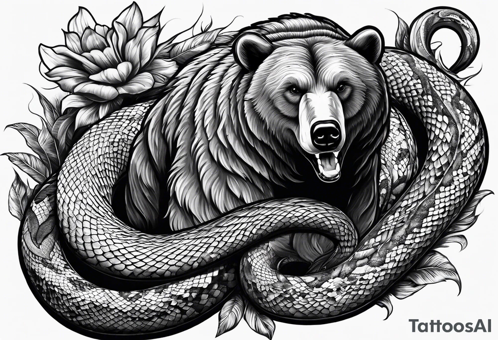 Bear fighting snake tattoo idea