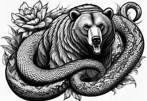 Bear fighting snake tattoo idea