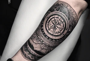 A tattoo on a males arm which has a straight black band but stops in the middle which has an imagine of the zodiac Aquarius. tattoo idea