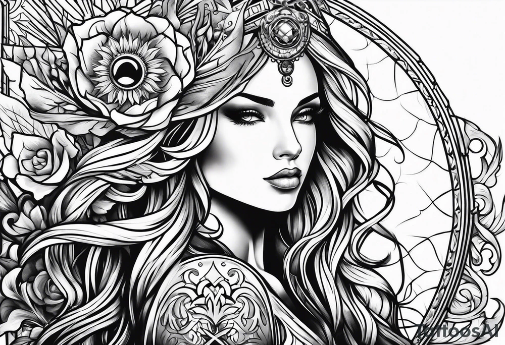 Protective shield with a sun and blond hair tattoo idea