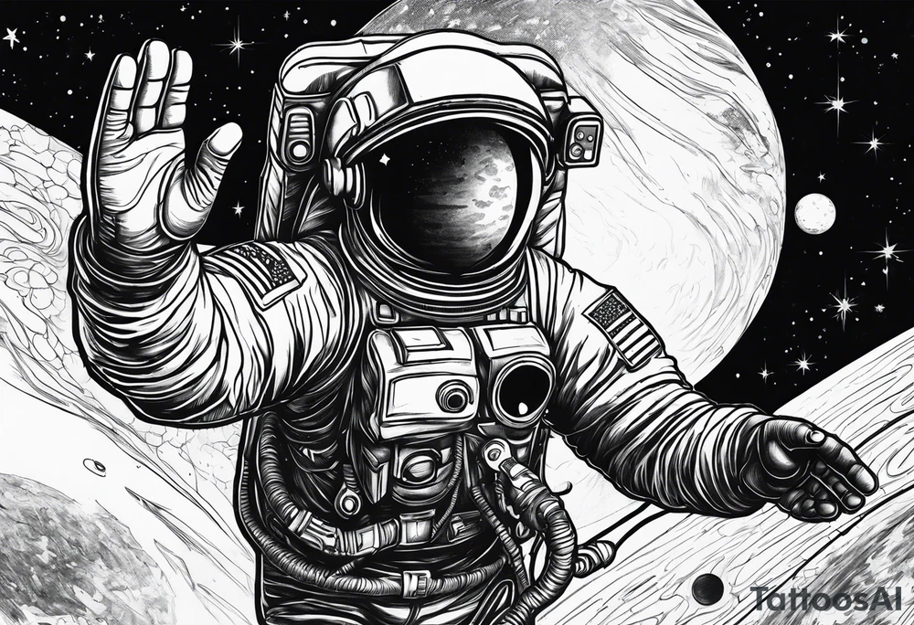 Astronaut reaching hand out to space tattoo idea