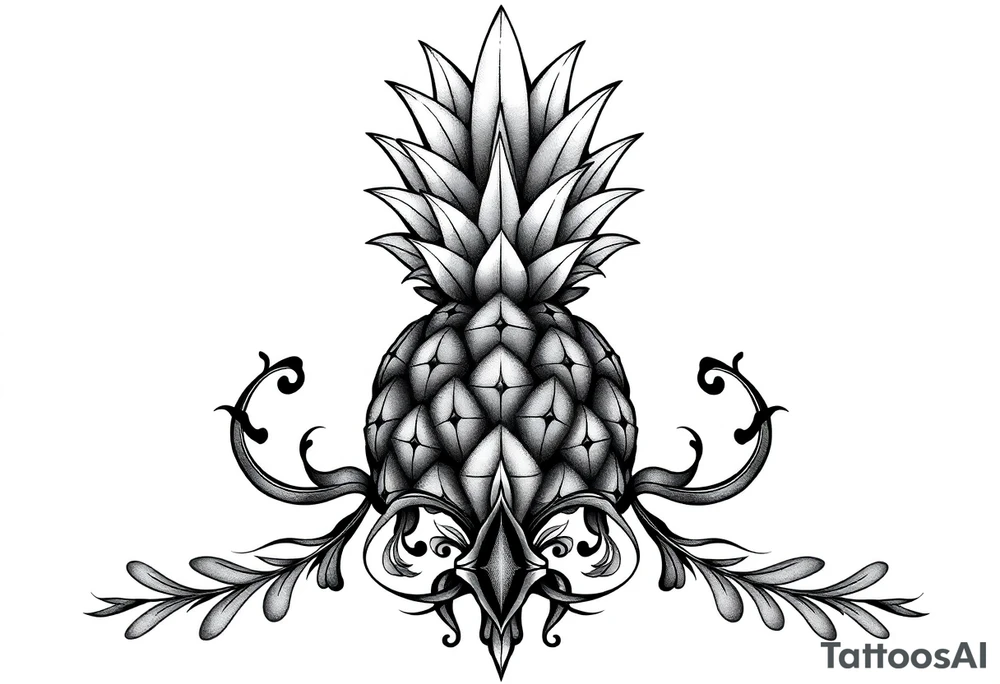 Bushy crown pineapple vagina, design to go over vagina , erotic vagina area design, anus to be at the bottom tattoo idea