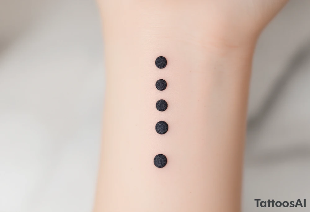 Three charcoal black dots forming a vertical ellipsis. tattoo idea
