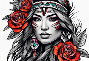 Native American woman wrapped in roses tattoo idea