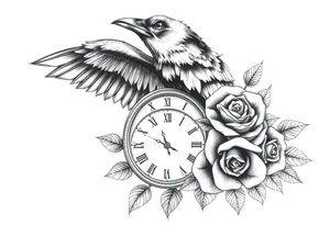 raven,roses,clock. tattoo idea
