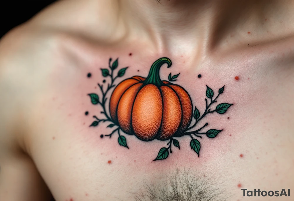 Viktor 30. 05. 2020 – A dark forest green and burnt orange pumpkin design, surrounding Viktor's birthdate, with black vine details for a spooky touch. tattoo idea
