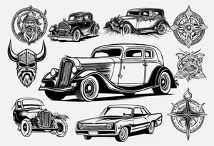 A Viking building a vintage car tattoo idea