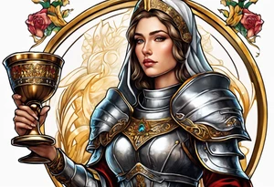 woman saint in armor with chalice tattoo idea
