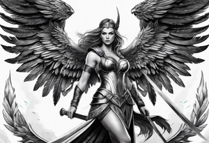 The full body of a Valkyrie with wings tattoo idea