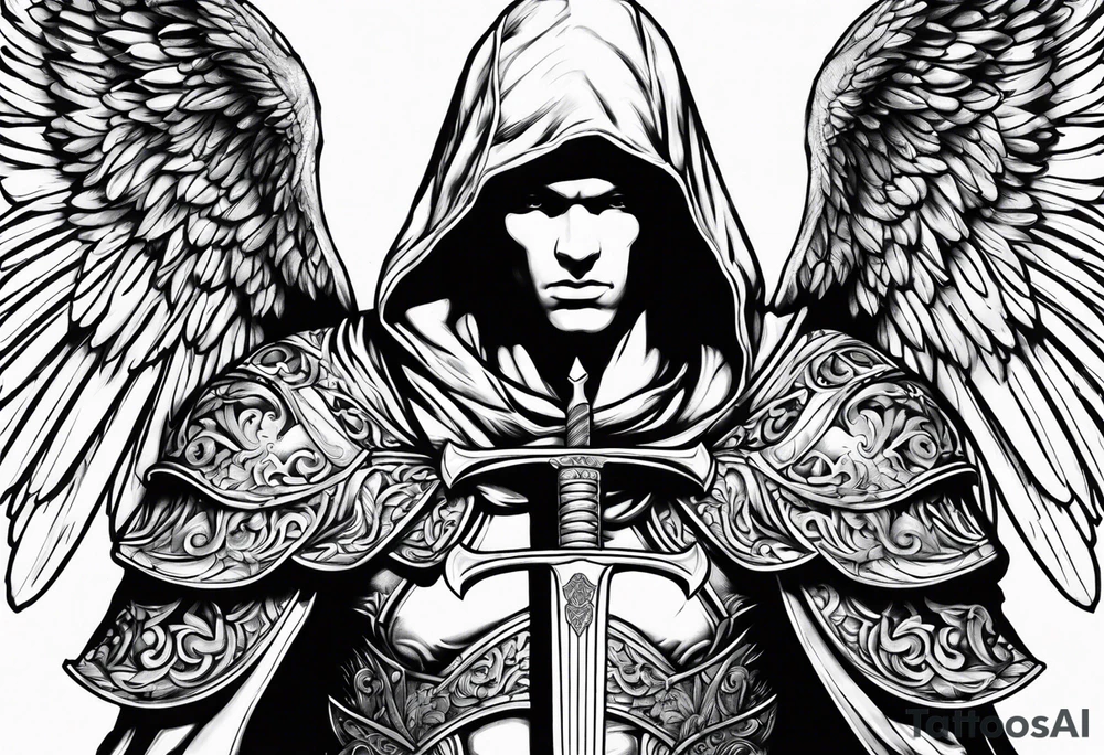 Arch angel Michael with sword hood tattoo idea