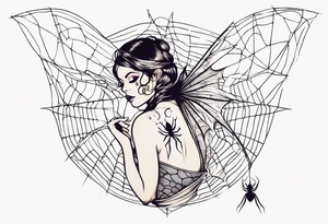 Fairy with bottom half of body wrapped up by spider web tattoo idea