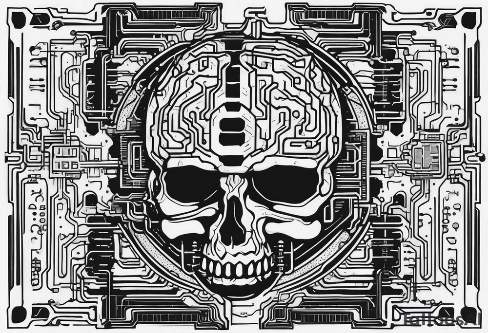 give me a circuit board style design that loosely resembles a reprogramming of the brain tattoo idea
