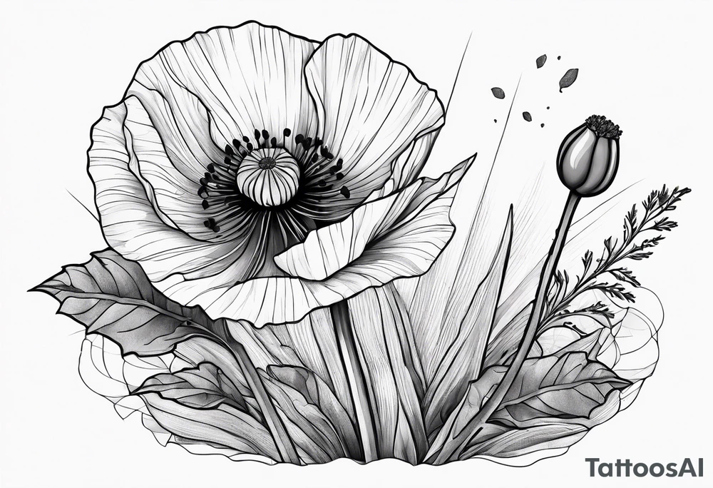 Poppy plant breaking through rock tattoo idea