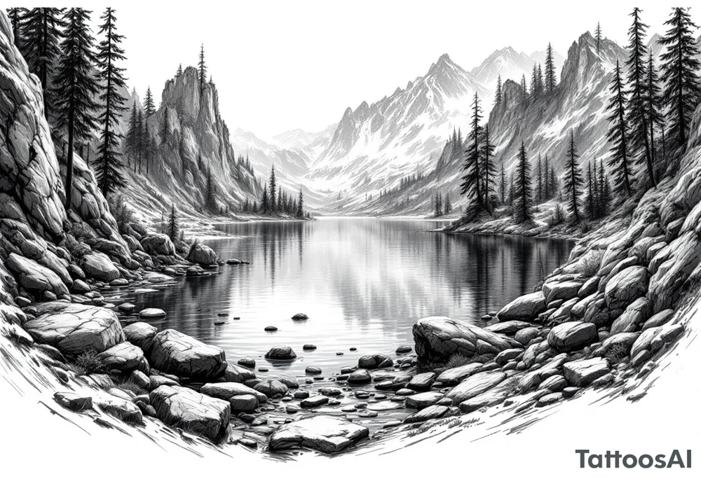 Large lake scene tattoo idea