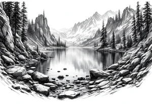 Large lake scene tattoo idea