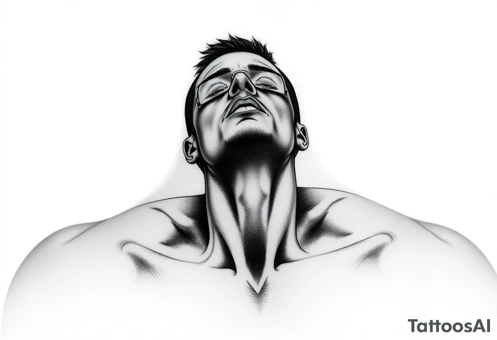 a naked man covered his eyes and mouth and looking up the sky tattoo idea