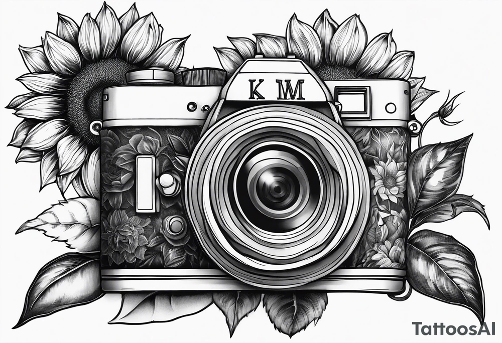 sunflower, camera, flower rose , book tattoo idea